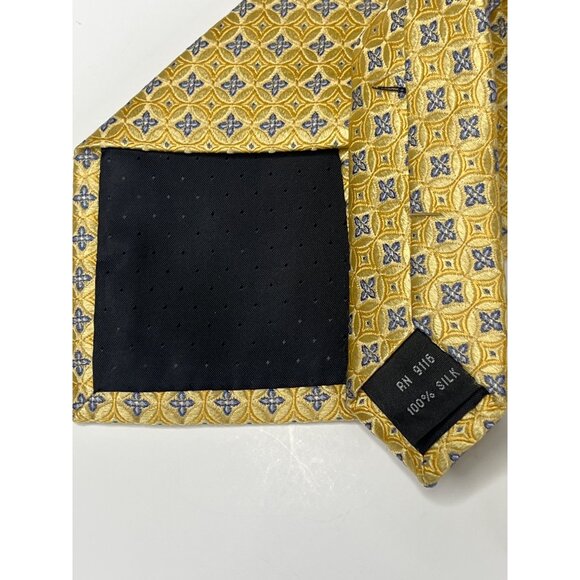JS Blank Silk Tie Mens Yellow Blue Geometric Business Preppy Necktie - Picture 7 of 10